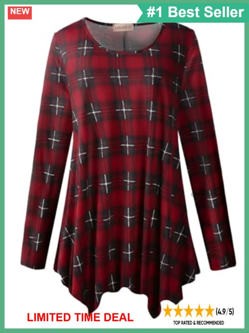 Womens Plus Size Long Sleeve Tunic Top Loose Fit Plaid Shirt